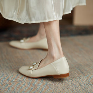Smeeroon 2021 Big Size 34-40 Genuine Leather Single Shoes Women Pumps Top Quality Pearl Spring Summer Casual Shoes Ladies