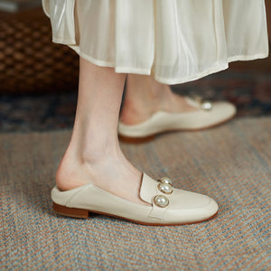 Smeeroon 2021 Big Size 34-40 Genuine Leather Single Shoes Women Pumps Top Quality Pearl Spring Summer Casual Shoes Ladies
