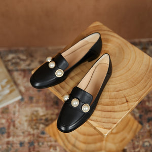 Smeeroon 2021 Big Size 34-40 Genuine Leather Single Shoes Women Pumps Top Quality Pearl Spring Summer Casual Shoes Ladies