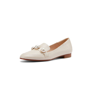 Smeeroon 2021 Big Size 34-40 Genuine Leather Single Shoes Women Pumps Top Quality Pearl Spring Summer Casual Shoes Ladies