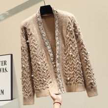 Load image into Gallery viewer, Knitwear Women Spring Winter New Fashion Heavy Pearl Beaded Thickening Warm Knit Cardigan Coat Girl Ladies Knitting Sweater Tops