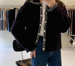 New Fashion Korean Pearl Button Autumn Winter Coat Women Casual Office Ladies Coats and Jackets Black Tops 2021