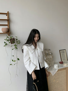 Women Jacket 2021 New Autumn Lapel Single Row Pearl Button Loose Long Sleeve Tweed Women Clothes Short Coat Top