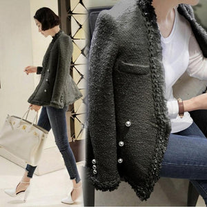 Brand ladies tweed velvet coats 2021 autumn winter new fashion v-neck Pearls Button Tassel elegant women jackets tops gx976