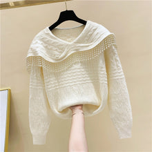 Load image into Gallery viewer, 2021 New Beading Sweater Fashion Lady Winter Tops Peter Pan Collar Pearl Tassels Loose Knitting Shirt Women