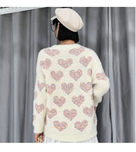 Load image into Gallery viewer, Thick Winter Sweaters for Women Heart Print Sweet Love Pearl Sweater Loose Pullover Blouse Women Fashion Oversized Korean Tops