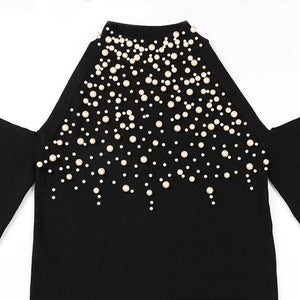 New Fashion Autumn Winter Women Sweaters Europe America Knitted Sweater Tops High quality Pearl beaded Bare Shoulders Feminino