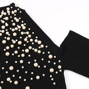 New Fashion Autumn Winter Women Sweaters Europe America Knitted Sweater Tops High quality Pearl beaded Bare Shoulders Feminino