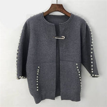 Load image into Gallery viewer, Top  Women Pearl Beading Elegant Gray Short Cardigans Femme  2021 New Women Spring And Autumn Knitted Sweater