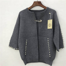 Load image into Gallery viewer, Top  Women Pearl Beading Elegant Gray Short Cardigans Femme  2021 New Women Spring And Autumn Knitted Sweater