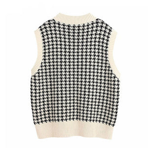 Women Fashion Knitted Vest Sweater V Neck Sleeveless Side Vents Loose Female Waistcoat Chic Tops Oversized winter clothes women