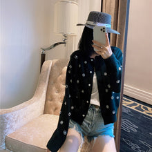 Load image into Gallery viewer, Retro Heavy Industry Pearl Flower Bead Long Sleeve Coat Sweater Womens Knitted Cardigan Top Female Black Knitwear Girls Sweaters