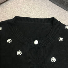 Load image into Gallery viewer, Retro Heavy Industry Pearl Flower Bead Long Sleeve Coat Sweater Womens Knitted Cardigan Top Female Black Knitwear Girls Sweaters