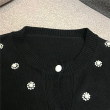 Load image into Gallery viewer, Retro Heavy Industry Pearl Flower Bead Long Sleeve Coat Sweater Womens Knitted Cardigan Top Female Black Knitwear Girls Sweaters