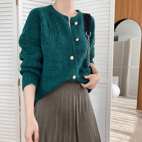 2021 Autumn Winter Women Cardigans Coat Pearl Button Sweater Women Casual Kintted Cardigans Long Sleeve Sweater Tops Streetwear