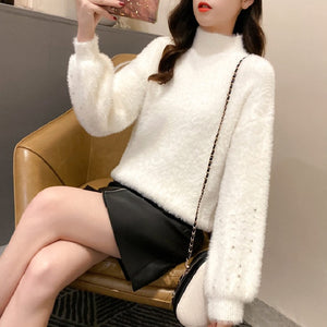 2021 Women Knitted Sweater and Pullovers Oneck Pearls Beading Sweater Sweet Pull Jumpers Long Sleeve Kawaii Pull Femme Warm Top