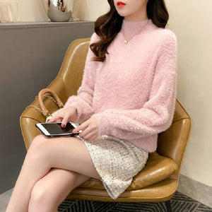 2021 Women Knitted Sweater and Pullovers Oneck Pearls Beading Sweater Sweet Pull Jumpers Long Sleeve Kawaii Pull Femme Warm Top