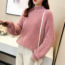 Load image into Gallery viewer, 2021 Women Knitted Sweater and Pullovers Oneck Pearls Beading Sweater Sweet Pull Jumpers Long Sleeve Kawaii Pull Femme Warm Top