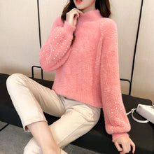 Load image into Gallery viewer, 2021 Women Knitted Sweater and Pullovers Oneck Pearls Beading Sweater Sweet Pull Jumpers Long Sleeve Kawaii Pull Femme Warm Top