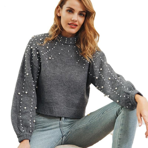 Pearls pullover winter women sweater office ladies plus size sweaters vintage elegant streetwear Korean style autumn top sweater