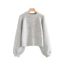 Load image into Gallery viewer, HStar women elegant pearls knitted sweater basic long sleeve stretchy pullovers female casual wear chic tops