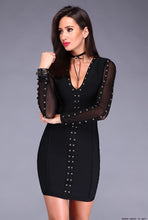 Load image into Gallery viewer, Top Quality Black Long Sleeve Bandage Dress Cocktail Erode Pearls Rayon Party Dress Bodycon