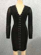 Load image into Gallery viewer, Top Quality Black Long Sleeve Bandage Dress Cocktail Erode Pearls Rayon Party Dress Bodycon