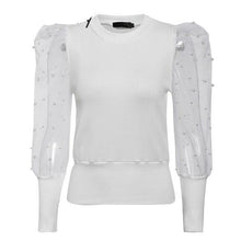 Load image into Gallery viewer, JaMerry Elegant pearl mesh blouse shirt women Puff sleeve female knitted top shirt Autumn sold casual party wear ladies tops