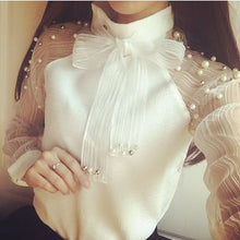 Load image into Gallery viewer, 2021 Autumn New elegant organza bow of Pearl White blouse casual chiffon shirt women   blouses tops blusas femininas