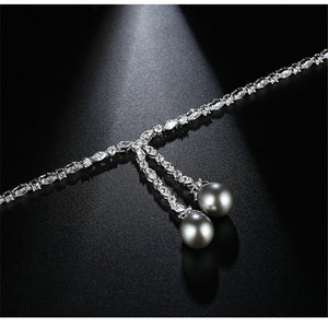 New luxury women's necklace cubin zirconia AAA crystal with grey pearls tassels party necklace top accessories for ladies