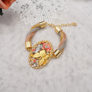 Fashion African Jewelry Charm Necklace Earrings Dubai Gold Jewellery Sets For Women Wedding Bridal Bracelet Ring Jewlery Set