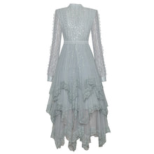 Load image into Gallery viewer, SEQINYY Gray Party Dress 2021 Spring Autumn New Fashion Design Women Long Sleeve Lace Sequines  Cascading Ruffles Runway