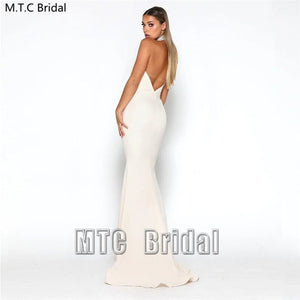 New Sexy Pink Long Bridesmaid Dresses Backless Crystal Collar Mermaid Formal Dress Plus Size Maid Of Honor Wedding Party Gowns