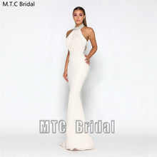 Load image into Gallery viewer, New Sexy Pink Long Bridesmaid Dresses Backless Crystal Collar Mermaid Formal Dress Plus Size Maid Of Honor Wedding Party Gowns