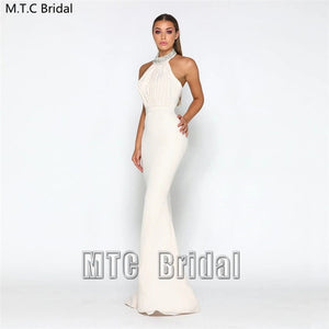 New Sexy Pink Long Bridesmaid Dresses Backless Crystal Collar Mermaid Formal Dress Plus Size Maid Of Honor Wedding Party Gowns