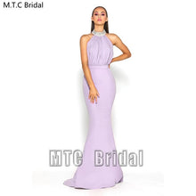 Load image into Gallery viewer, New Sexy Pink Long Bridesmaid Dresses Backless Crystal Collar Mermaid Formal Dress Plus Size Maid Of Honor Wedding Party Gowns