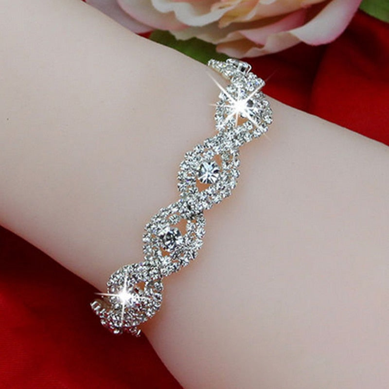 Elegant Deluxe Silver Rhinestone Crystal Bracelet Bangle Jewelry