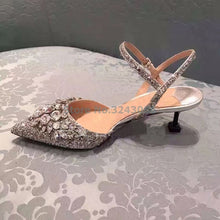 Load image into Gallery viewer, ALMUDENA New Arrival Pointed Toe Cat Heel Women Shoes Bling Bling Rhinestone Sliver Sequined Bridal Shoes