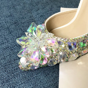 BaoYaFang 2019 NEW ARRIVE Silver Crystal Wedding shoes Woman Thin heel pointed toe Bridal Party dress shoe big size