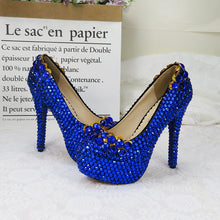 Load image into Gallery viewer, BaoYaFang Royal Blue crystal Womens Wedding shoes with matching bags high heels platform shoes and purse woman High shoes