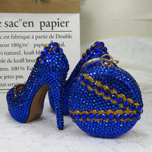 Load image into Gallery viewer, BaoYaFang Royal Blue crystal Womens Wedding shoes with matching bags high heels platform shoes and purse woman High shoes