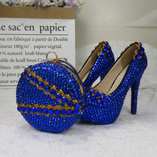 Load image into Gallery viewer, BaoYaFang Royal Blue crystal Womens Wedding shoes with matching bags high heels platform shoes and purse woman High shoes