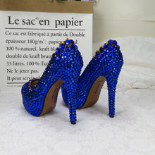 Load image into Gallery viewer, BaoYaFang Royal Blue crystal Womens Wedding shoes with matching bags high heels platform shoes and purse woman High shoes