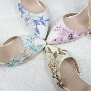 2021 New Summer Mint  green Flower wedding shoes with matching bags High heels Pointed Toe Ankle Strap Party shoe and bag set