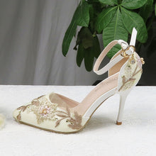 Load image into Gallery viewer, 2021 New Summer Mint  green Flower wedding shoes with matching bags High heels Pointed Toe Ankle Strap Party shoe and bag set