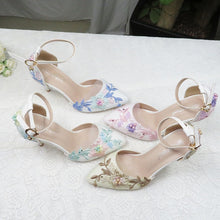 Load image into Gallery viewer, 2021 New Summer Mint  green Flower wedding shoes with matching bags High heels Pointed Toe Ankle Strap Party shoe and bag set