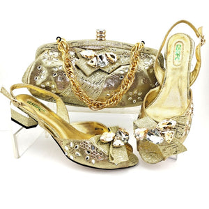 Gold Shoes and Bag Sets for Women 2020 New Coming Nigerian Shoes with Matching Bags for Women African Shoes and Bag Set