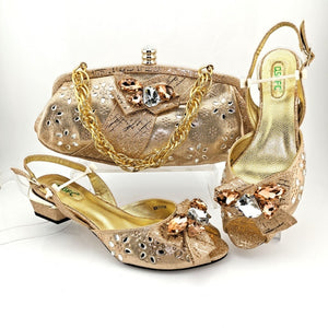 Gold Shoes and Bag Sets for Women 2020 New Coming Nigerian Shoes with Matching Bags for Women African Shoes and Bag Set