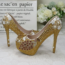 Load image into Gallery viewer, BaoYaFang Golden Crystal Shoe with matching bag Bridal Wedding shoes Woman High heel platform shoes High Pumps Round Toe