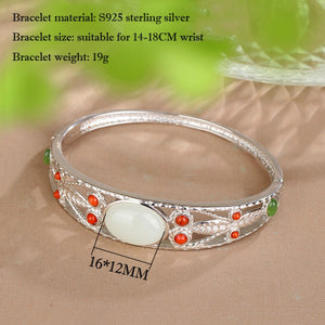 Luomansi Natural Hetian Jade Bracelet Real S925 Silver Gemstone Jewelry Woman Cuff Bracelet Party Wholesale